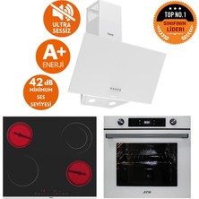 Afm Tech ve Ferre Marka/ Moe Sessiz Vitro. Elektrikli Beyaz Ankastre Set (D087-SA + MS263 + FM7701)
