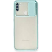 Almira Butik Mey Ithalat®  Samsung Galaxy A11 Kılıf Palm Buzlu Kamera Sürgülü Silikon - Turkuaz