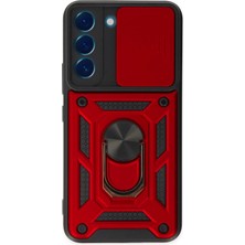 Almira Butik Mey Ithalat®  Samsung Galaxy S22 Kılıf Pars Lens Yüzüklü Silikon - Kırmızı