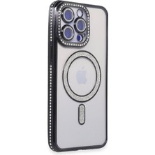 Almira Butik Mey Ithalat®  iPhone 15 Pro Kılıf Joke Simli Magneticsafe Kılıf - Siyah