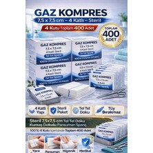 Bezos Gaz Kompres 7,5x7,5 cm 4 Katlı Steril 400 Adet Tel Tel  Pansuman Bezi(4kutu)