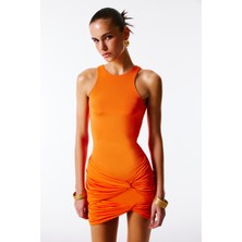 Love On Friday Luca Halter Yaka Mini Elbise (Turuncu)