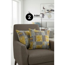 Senpai Chevron Bohem Dekoratif Punch Yastık Kırlent Kılıfı 2 Adet | 45X45 Etnik Sarı