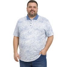 Battal Moda Battalmoda Erkek Büyük Beden Buz Mavi Polo Yaka Mikro Desenli Kısa Kollu Tişört 3xl-4xl-5xl-6xl