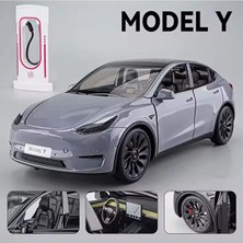 Scntoys Tesla Model Y 1:24 Ölçek Diecast Döküm Model Araba Sesli Işıklı Gri Jarj Istasyonlu Model
