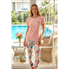 Remsa Kadın Desenli Kısa Kol Suprem Pijama Takımı 0001 PEMBE03