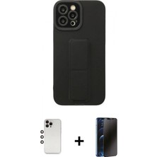 Marsilyan™- iPhone 12 Pro Max Kılıf Çekirdek Yansıma - Siyah 3D Antistatik Hayalet Cam Ekran Koruyucu + Gökkuşağı Shine Kamera Lens