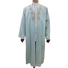 Akıncı Tekstil Mint Yeşili Buhara Yaka Gold Nakışlı Cübbe - Imam Cübbesi