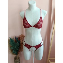 Zena Underwear Yolanda Özel Bölgesi Açık Sıra Taş Detaylı Dantelli Kadın Sütyen Takım (Max. 60 Kilo Ile Uyumludur)