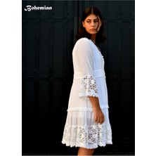 Bohemania Kadın Beyaz Dantelli Çan Elbise