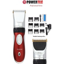Powertec TR-1200 Profesyonel Tıraş Makinesi Kırmızı Kablosuz Kullanım Özelliği ile Saç Sakal İçin