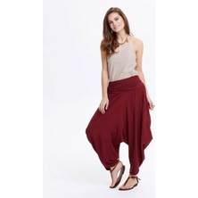 Bohemania Drape Bel Detaylı Dökümlü Bordo Şalvar Pantolon