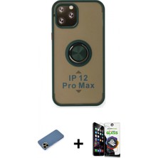 Marsilyan™- iPhone 12 Pro Max Kılıf Yörünge Çizgi - Şeffaf Temperli Cam Ekran Koruyucu + Gold Shine Kamera Lens Koruma Cam