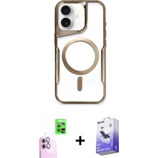 Marsilyan™- iPhone 16 Kılıf Yadigar Klasik Özel Seri - Siyah Bilvis 5in1 5d Magic Hayalet Cam Ekran Koruyucu + Pembe Raze Metal Kamera Lens