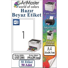 ArtMaster A4 Hazır Beyaz Etiket 199.6X289.1MM 50 Sayfa 1 Paket Kendinden Yapışkanlı Fotokopi Lazer Inkjet Kağıdı Yazıcılara Uyumlu