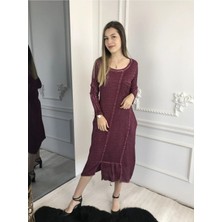 Bohemania Kadın Kırmızı Uzun Kollu Antik Dokuma Müslin Elbise