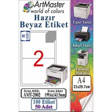 ArtMaster A4 Hazır Beyaz Etiket 199.6X143.5MM 50 Sayfa 1 Paket 2 Li Kendinden Yapışkanlı Fotokopi Lazer Inkjet Kağıdı Yazıcılara