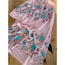 Bohemania Pembe Çiçekli Naturel Ithal Şal 1606096