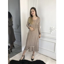 Bohemania Kadın Ekru Uzun Kollu Antik Dokuma  Müslin Elbise