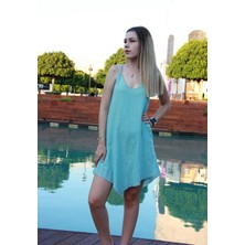 Bohemania Kadın Mint Naturel Dokuma Askılı Yazlık Mini Elbise