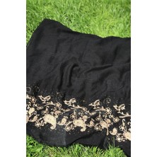 Bohemania Kadın Siyah Taş Işleme ve Nakışlı Naturel Şal
