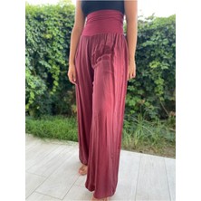 Bohemania Kadın Bordo Bele Oturan Dökümlü Ipek Şalvar Pantolon