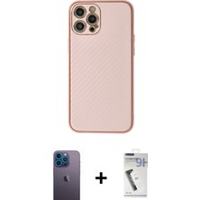 Marsilyan™- iPhone 12 Pro Max Kılıf Ahenk Işık - Şeffaf Uv Polymer Nano Ekran Koruyucu + Mavi Neon Fosforlu Kamera Lens