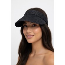 Mollycrush Kadın Siyah Hasır Yazlık Tesettür Uyumlu Vizör - Plaj Kullanıma Uygun Güneş Koruyucu Tenisçi Şapka