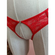 Zena Underwear Yolanda Özel Bölgesi Açık Sıra Taş Detaylı Dantelli Kadın Sütyen Takım (Max. 60 Kilo Ile Uyumludur)