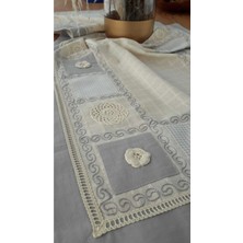 Bohemania Mavi El Işi Patchwork Dantelli Naturel Runner
