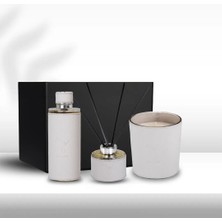 Deri Akısh Açık Gri Mum 500GR & Kolonya 250ML & Diffuser 150ML Hediye Seti
