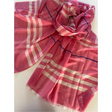 Bohemania Ekose Desen Ipekli Pembe Şal 70 x 260 cm