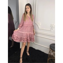 Bohemania Kadın Pudra Dantelli Çan Elbise