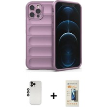 Marsilyan™- iPhone 12 Pro Kılıf Atlas Koleksiyonu - Siyah 6d Mat Seramik Hayalet Nano Ekran Koruyucu + Siyah Shine Kamera Lens