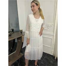 Bohemania Kadın Beyaz Dantelli Uzun Ipek Elbise