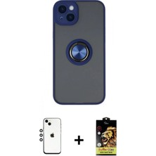 Marsilyan™- iPhone 14 Kılıf Yörünge Çizgi - Siyah Buffer Cam Ekran Koruyucu + Gümüş Shine Kamera Lens