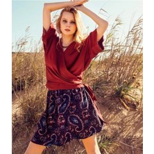 Bohemania Bohem Desenli Mini Boy Kloş Etek Kırmızı