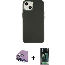 Marsilyan™- iPhone 14 Plus Kılıf Çekirdek Çizgi - Siyah 360 Mat Full Body Arka Koruyucu + Mavi Raze Metal Kamera Lens