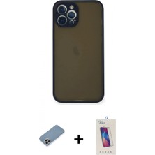 Marsilyan™- iPhone 12 Pro Max Kılıf Ahenk Çizgi Serisi - Siyah Joko 5d Cam + Gökkuşağı Shine Kamera Lens Koruma Cam