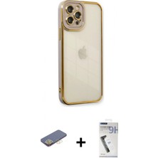 Marsilyan™- iPhone 12 Pro Max Kılıf Çekirdek Klasik Serisi - Şeffaf Uv Polymer Nano Ekran Koruyucu + Sarı Renkli Kamera Lens Koruma Cam