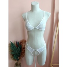 Zena Underwear Yolanda Özel Bölgesi Açık Sıra Taş Detaylı Dantelli Kadın Sütyen Takım (Max. 60 Kilo Ile Uyumludur)