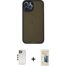 Marsilyan™- iPhone 12 Pro Kılıf Ahenk Çizgi Serisi - Siyah 6d Mat Seramik Hayalet Nano Ekran Koruyucu + Gökkuşağı Shine Kamera Lens