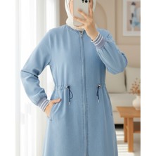 Moda Morfo Beli Lastikli Tünel Bağcıklı Fermuarlı Kot Kap  -Açık Mavi