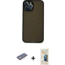 Marsilyan™- iPhone 12 Pro Max Kılıf Ahenk Çizgi Serisi - Siyah 6d Mat Seramik Hayalet Nano Ekran Koruyucu + Sarı Renkli Kamera Lens Koruma Cam