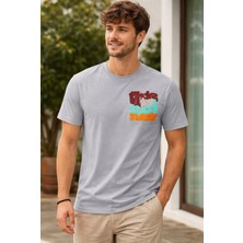 Zueofficial Erkek Gri Tişört Regular Fit Pamuklu Günlük Rahat T-Shirt