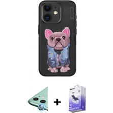 Marsilyan™- iPhone 11 Kılıf Iz Minimal Koleksiyonu - Siyah Bilvis 5in1 5d Magic Hayalet Cam Ekran Koruyucu + Mavi Raze Metal Kamera Lens