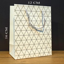 Marsilyan Beyaz Geometrik Desenli Mini Boy Karton Hediye Çantası