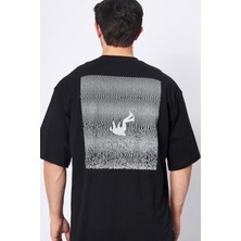 Zueofficial Siyah Oversize Erkek Tişört %100 Pamuk Rahat Kesim Sırt Baskılı T-Shirt