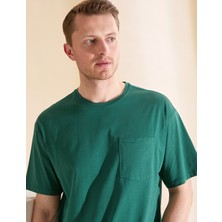 Pierre Cardin Erkek Koyu Yeşil Comfort Fit %100 Pamuk Bisiklet Yaka Basic Tişört 50325300-VR079