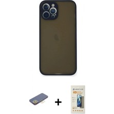 Marsilyan™- iPhone 12 Pro Max Kılıf Ahenk Çizgi Serisi - Siyah 6d Mat Seramik Hayalet Nano Ekran Koruyucu + Sarı Renkli Kamera Lens Koruma Cam